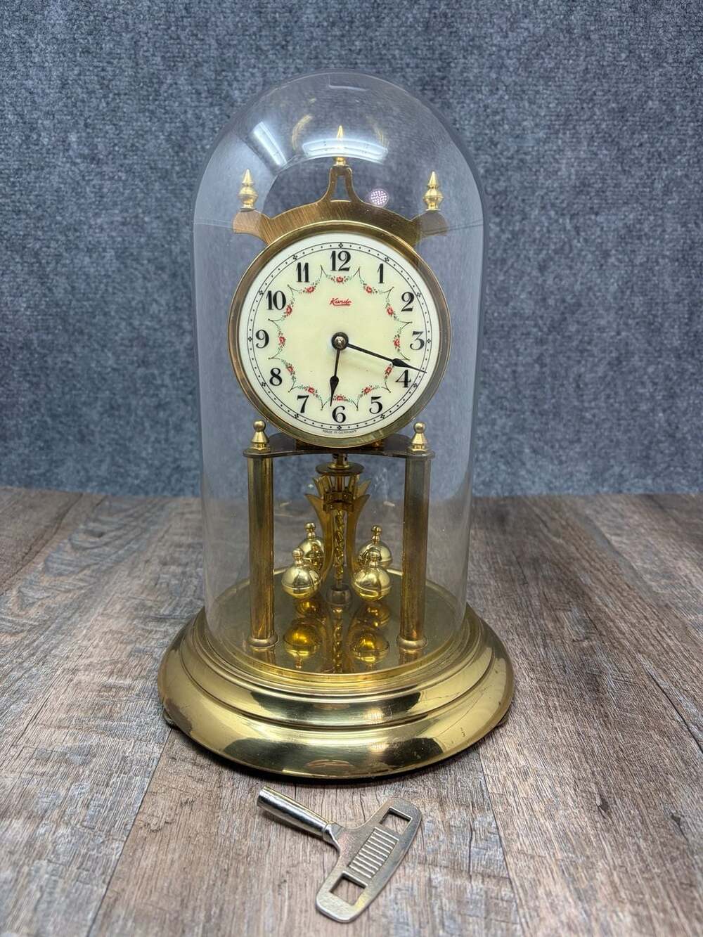 Vintage Kundo Kieninger Obergfell Anniversary Glass Dome Clock-not working-key